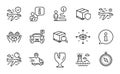 Transportation icons set. Included icon as Airplane travel, Parcel delivery, Hold box. Vector