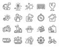 Transportation icons set. Included icon as Gift, Airport transfer, Parking garage signs. Vector Royalty Free Stock Photo