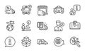 Transportation icons set. Included icon as Hand baggage, Taxi, Valet servant. Vector