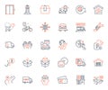 Transportation icons set. Included icon as Paper plane, Parking and Shuttle bus web elements. For website app. Vector