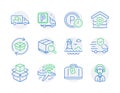 Transportation icons set. Included icon as Parking, Lighthouse, Search package signs. Vector Royalty Free Stock Photo