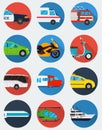 Transportation icons set. Municipal and Travel transport. Public transport. Flat design style. Vector Royalty Free Stock Photo