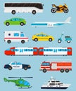 Transportation icons set. Municipal and Travel transport. Public transport. Flat design style. Vector Royalty Free Stock Photo