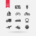 Transportation icons set. Signs Isolated on white background. Flat design style. Vector illustration.