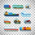 Transportation icons on transparent background