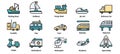 Transportation icons vector illustration , Fishing Boat, Forklift, Train