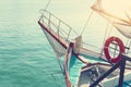 Transportation image of ship`s bow, moving through the sea