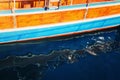 Transportation image of ship`s side, moving through the sea