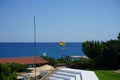 Parasailing in the Mediterranean. Parasailing is a recreational kiting activity where a person is towed behind a vehicle. Rhodes Royalty Free Stock Photo