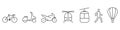 Transportation Line Icon Set. Delivery Service Vehicle Linear Pictogram. Scooter, Cable Car, Helicopter, Motorcycle