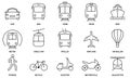 Transportation Line Icon Set. Public Transport Station Linear Symbol. Vehicle, Air, Railway, Motorcycle Transport Royalty Free Stock Photo