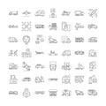 Transportation linear icons, signs, symbols vector line illustration set Royalty Free Stock Photo