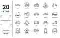 transportation linear icon set. includes thin line hearse, scooter, pickup, subway, cab, car, flatbed lorry icons for report, Royalty Free Stock Photo