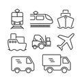 Transportation logistic icon set. Delivery vehicles icons.