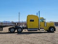 Transportation and Logistics! Big Yellow Sleeper Cab and Flat Bed! Royalty Free Stock Photo