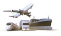 Transportation and Logistics truck,train, Boat and plane on isolate Background Royalty Free Stock Photo