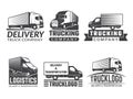 Transportation logo. Silhouette of truck various emblems of logistic theme. Vector business logo isolate