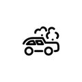 Car in Smoke Transportation Monoline Symbol Icon Logo for Graphic Design, UI UX, Game, Android Software, and Website.