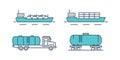 Transportation petroleum products. Sea freight, train, transportation on machine, car. Royalty Free Stock Photo