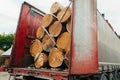 Transportation of pine logs in truck. Wood transportation Royalty Free Stock Photo
