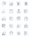 Transportation services linear icons set. Logistics, Shipment, Courier, Hauling, Shipping, Freight, Conveyance line