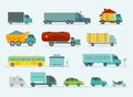 Transportation set. Trucks end bus, passenger cars Royalty Free Stock Photo