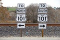 Transportation signs for North and South 101 fwy in California