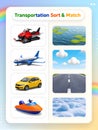 Transportation Sort & Match Learning Game for Kids Royalty Free Stock Photo