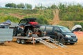 Transportation of a sports car on a trailer