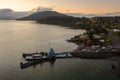 Aerial View of a Small Car Ferry Servicing Lummi Island, Washington. Royalty Free Stock Photo