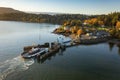 Aerial View of a Small Car Ferry Servicing Lummi Island, Washington. Royalty Free Stock Photo