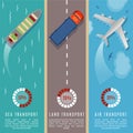 Transportation top view infographics vector illustration. Transport and delivery by land transport, sea and plane Royalty Free Stock Photo