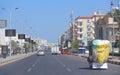 Transportation and traffic on highway in Hurghada city. City with street cars