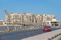 Transportation and traffic on highway in Hurghada city. City with street cars