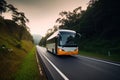 Transportation travel, passenger bus rides on the road. Generative ai