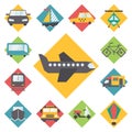 Transportation traveling icons set, flat design