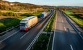 Transportation Trucks in lines passing Royalty Free Stock Photo