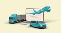 Transportation by various types of vehicles. Delivery of large cargo to another country, continent Royalty Free Stock Photo