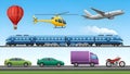Transportation Vector Airplane, Train, Car, Helicopter, Balloon Royalty Free Stock Photo