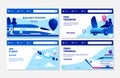 Transportation vector banners. Ferry terminal, air flight, taxi, railway station landing page collection