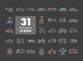 Transportation vector icon set on dark background