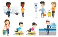 Transportation vector set with people traveling.