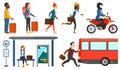 Transportation vector set with people traveling. Royalty Free Stock Photo