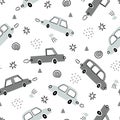 Transportation vehicle background for children. Seamless pattern vector with hand drawn vintage cars in cartoon style.
