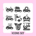 Transportation and vehicle icons set in simple solid style for universal design use on white background. Vector graphics Royalty Free Stock Photo
