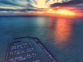 The transportation yatch club on the sea with reflection sunset sky Royalty Free Stock Photo