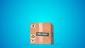 Transporting a cardboard package on a Blue Background