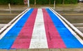 Transsexual Flag crosswalk on a rainy day during Pride. Royalty Free Stock Photo