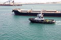 Transshipment terminal for loading steel products to sea vessels using shore cranes and special equipment in Port Pecem, Brazil,