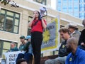 Transwoman speaker at Climate Strike protest Royalty Free Stock Photo